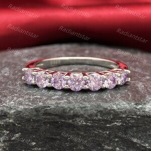 NEW Certified 3mm Purple Moissanite 7 Stone Half Eternity Band Ring
